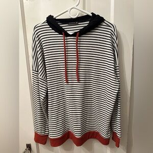NWOT Staccato Black and White Striped Hoodie with Red Details